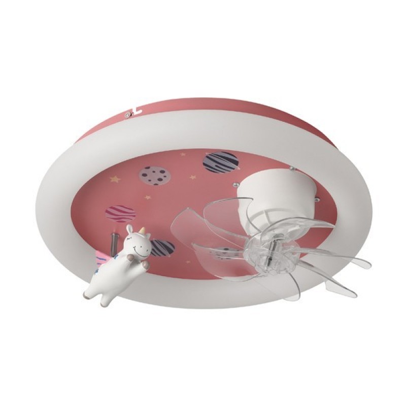 KIDS CEILING FAN UNICORN PINK 15W WITH LED LIGHT 48W AND CONTROL 300-25059