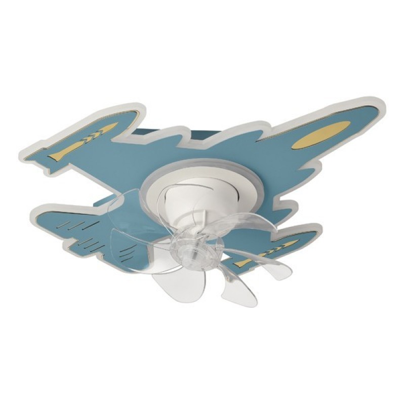 KIDS CEILING FAN AIRPLANE BLUE 24W WITH LED LIGHT 63W AND CONTROL 300-25060