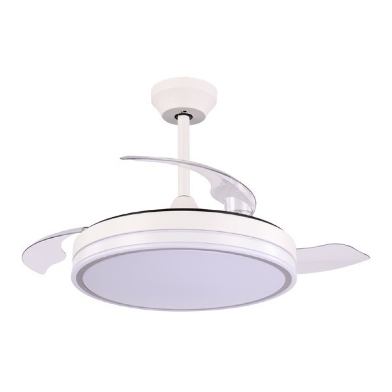 DECORATIVE FAN WHITE-NIKEL WITH RETRACTABLE BLADES,LED LIGHT AND REMOTE CONTROL Φ107 32W DC MOTOR 300-25065