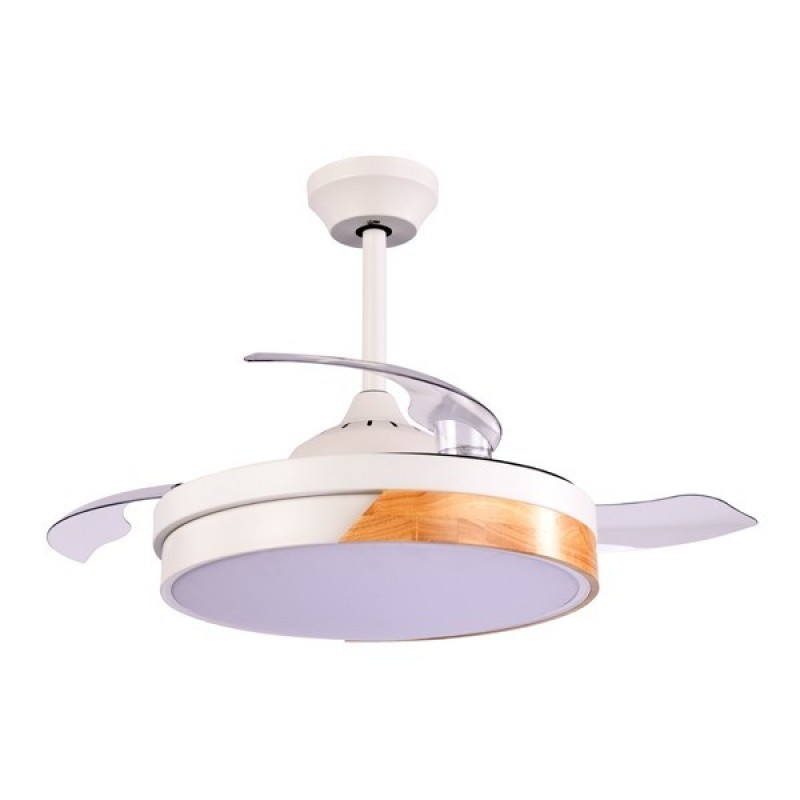 DECORATIVE FAN WHITE WITH RETRACTABLE BLADES Φ107 BLUETOOTH SPEAKER LED LIGHT AND REMOTE CONTROL 32W DC MOTOR 300-25068