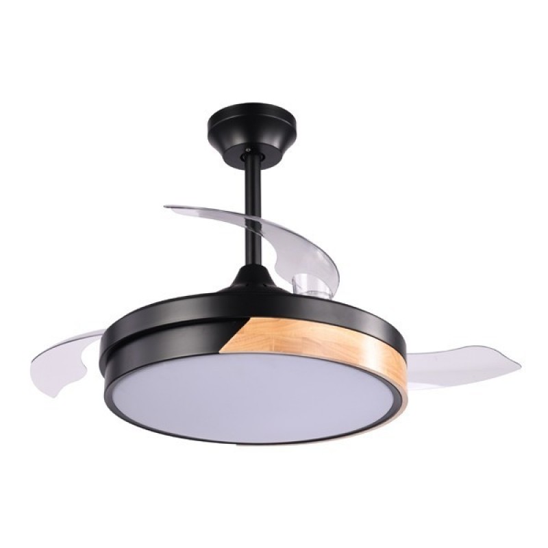 DECORATIVE FAN BLACK WITH RETRACTABLE BLADES Φ107 BLUETOOTH SPEAKER LED LIGHT AND REMOTE CONTROL 32W DC MOTOR 300-25069