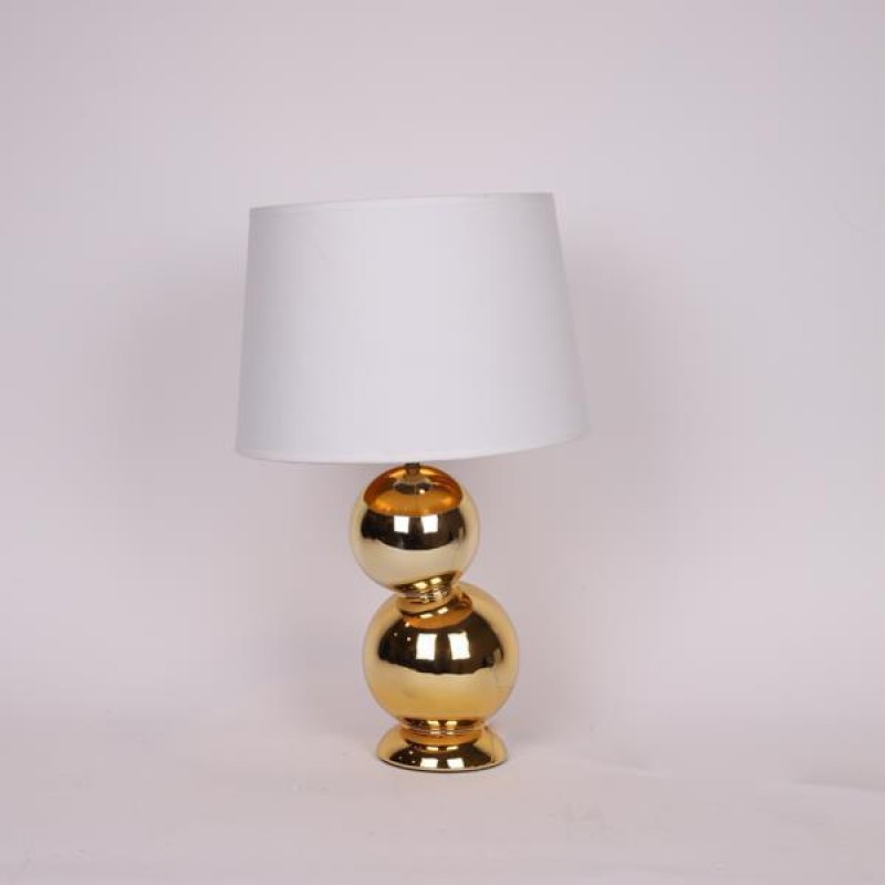 TABLE LAMP, WITH LINEN SHADE, CERAMIC, GOLD-WHITE, 30x48cm 814-50017