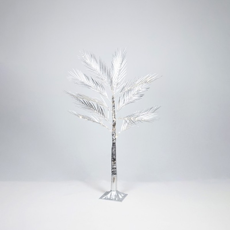 FERN LEAF TREE WITH SILVER LEAVES 1,2m, ADAPTOR, 80 MINI LED WARM WHITE, LEAD WIRE 3m, IP44 600-30725