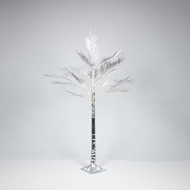 FERN LEAF TREE WITH SILVER LEAVES 1,5m, ADAPTOR, 110 MINI LED WARM WHITE, LEAD WIRE 3m, IP44 600-30726