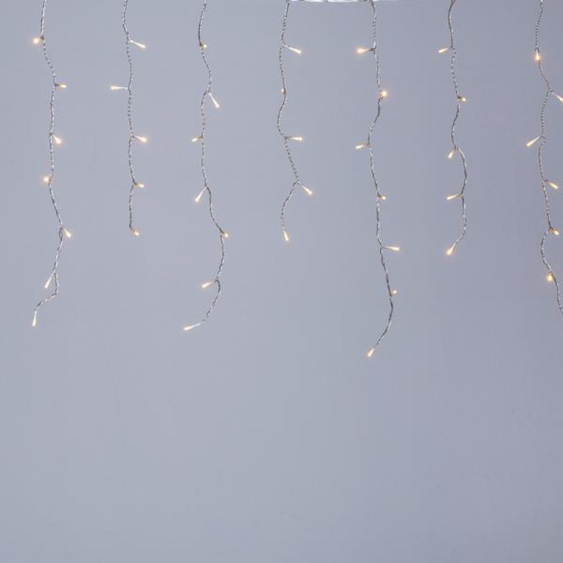 ICICLE PRO, 288 LED 3mm, 36V & 9W ADAPTOR, 4 CONNECTOR UNTIL 3 SET, TRANSPARENT PVC WIRE, WARM WHITE LED (H60 x W600cm, 5/7/5/7), LEAD WIRE 3m, IP44 600-01671