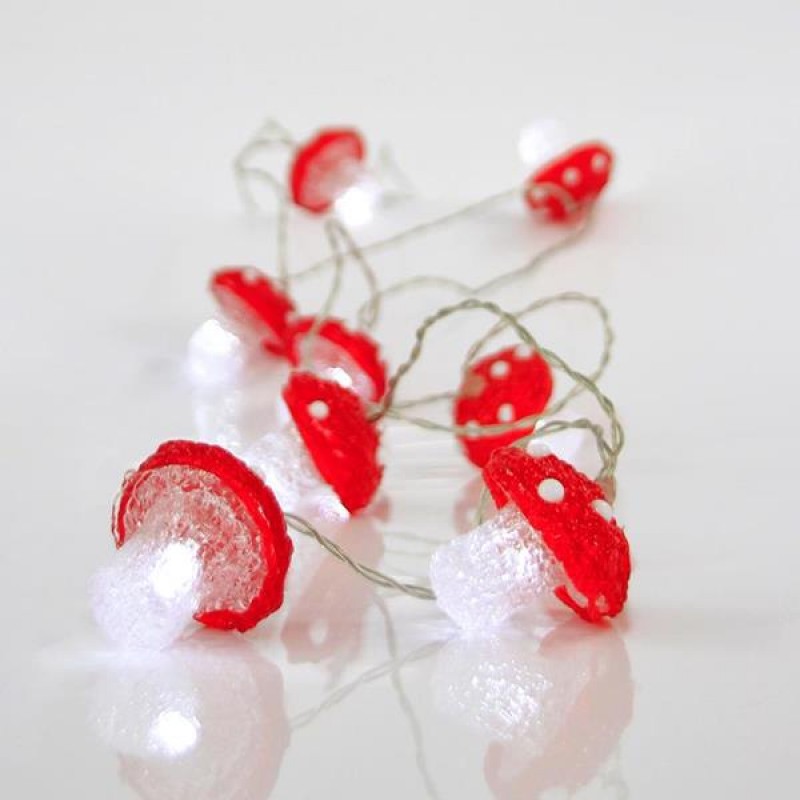 LINE, BATTERY OPERATED, 10 LED 5mm, WHITE WITH ACRYLIC MUSHROOMS, LEAD WIRE 50cm, PER 20cm, IP20 600-11277