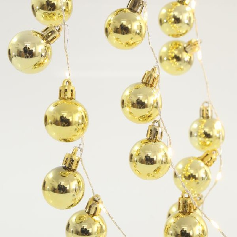 LINE, BATTERY OPERATED, 36 MINI WARM WHITE LED WITH GOLD BALLS, LEAD WIRE 30cm, PER 5cm, IP20 600-11286