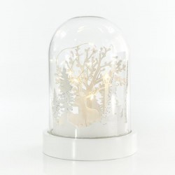LIGHTED DOME, WITH DEER AND TREES, 10 LED, BATTERY OPERATED, 12,5x18,5cm 600-40277