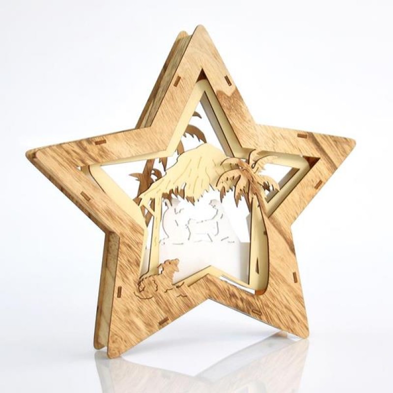 LIGHTED TABLE DECORATIVE STAR WITH DEER, 10 LED, BATTERY OPERATED, 32x32,5cm 600-40579