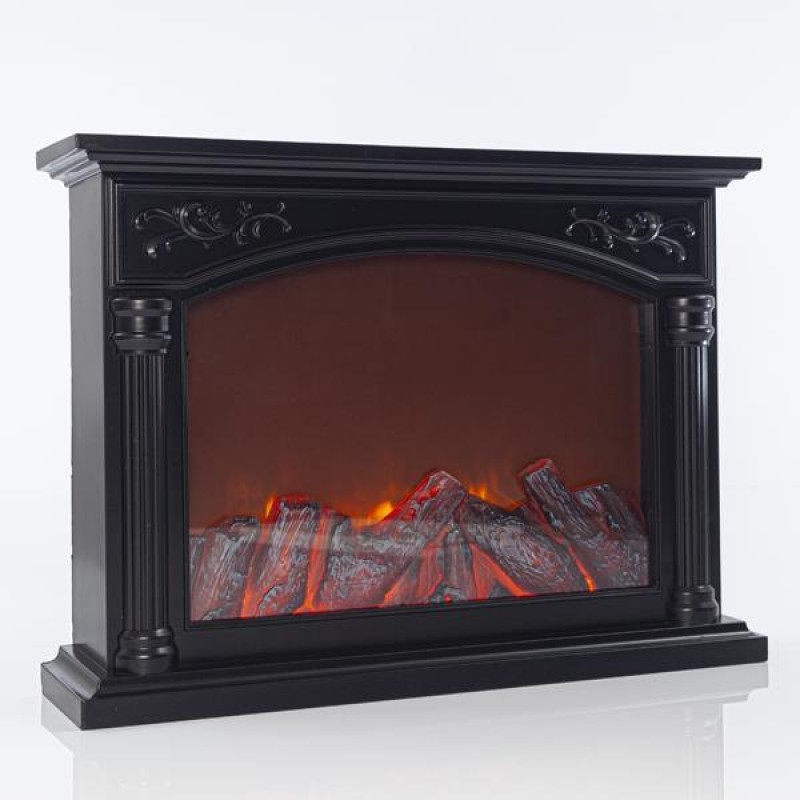 PLASTIC BLACK FIREPLACE WITH FLAME EFFECT, 55x13x40cm 600-40597