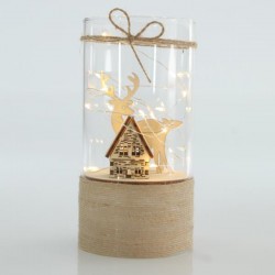 GLASS LIGHTED DECORATIVE WITH HOUSE AND DEER, 9x18cm 600-42349 GLASS LIGHTED DECORATIVE WITH HOUSE AND DEER, 9x18cm 600-42349