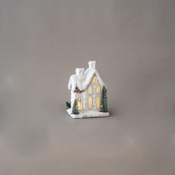SNOWY LIGHTED HOUSE, 4 LED, BATTERY OPERATED, 19x17x31cm 600-45001