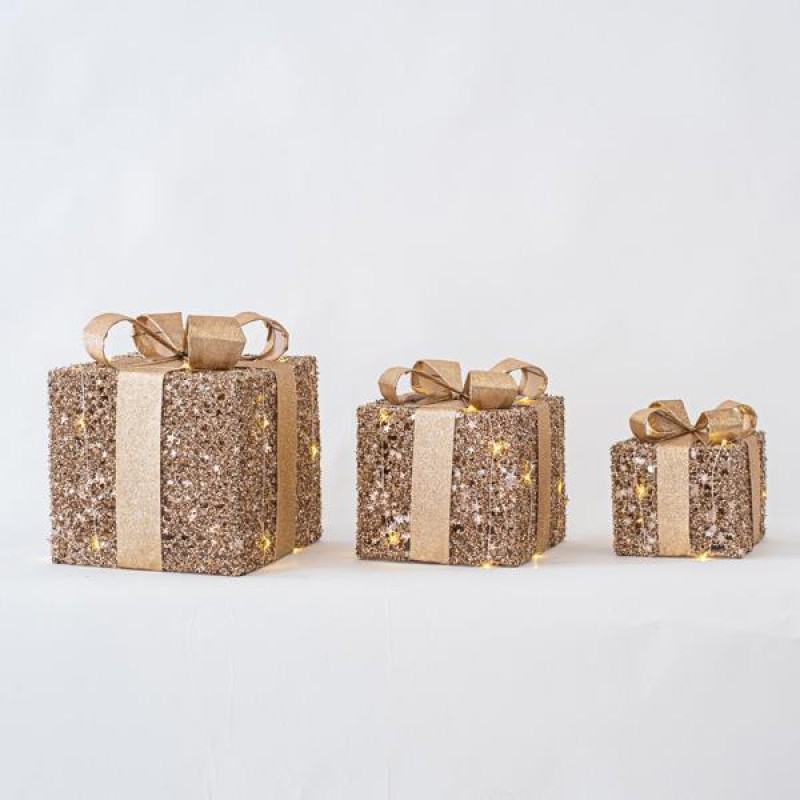 LIGHTED GIFTS, CHAMPAGNE, 15-20-25cm 600-45621