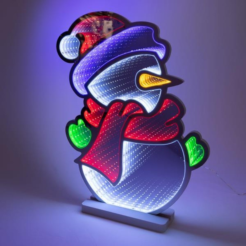 SNOWMAN 35x1,5x46cm, DECORATIVE DESIGN MIRROR WITH LED TAPE, ADAPTOR, 246 LED, MULTI LED, LEAD WIRE 3m, IP20 600-46603