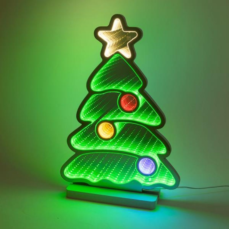 CHRISTMAS TREE 27x1,5x39cm, DECORATIVE DESIGN MIRROR WITH LED TAPE, ADAPTOR, 174 LED, MULTI LED, LEAD WIRE 3m, IP20 600-46604