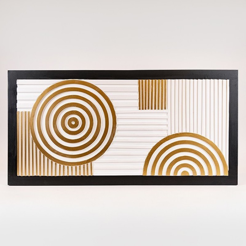 CANVAS WALL ART WITH CIRCLE AND LINE DESIGNS BLACK - WHITE - GOLD 62x4.5x122cm 812-10020