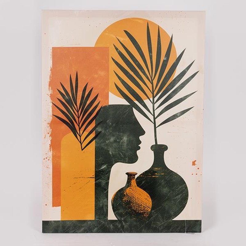 CANVAS WALL ART VASE WITH FLOWERS AND FIGURE ORANGE - BLACK - BURGUNDY 50x70cm 812-20025