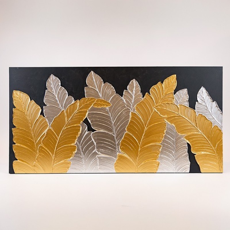 CANVAS WALL ART WITH LEAF DESIGNS BLACK - GOLD - WHITE 60x3x120cm 812-20045