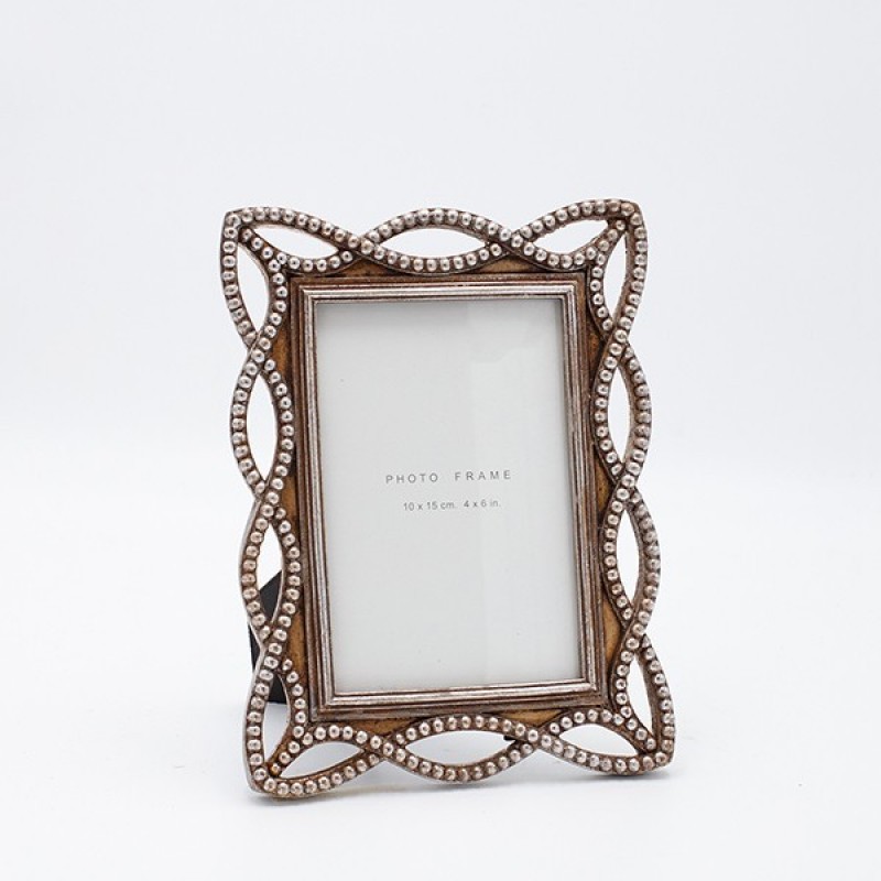 TABLE PHOTO FRAME (10x15), WITH PERLES, POLYRESIN, BRONZE, 16x1.7x21.5cm 815-00066