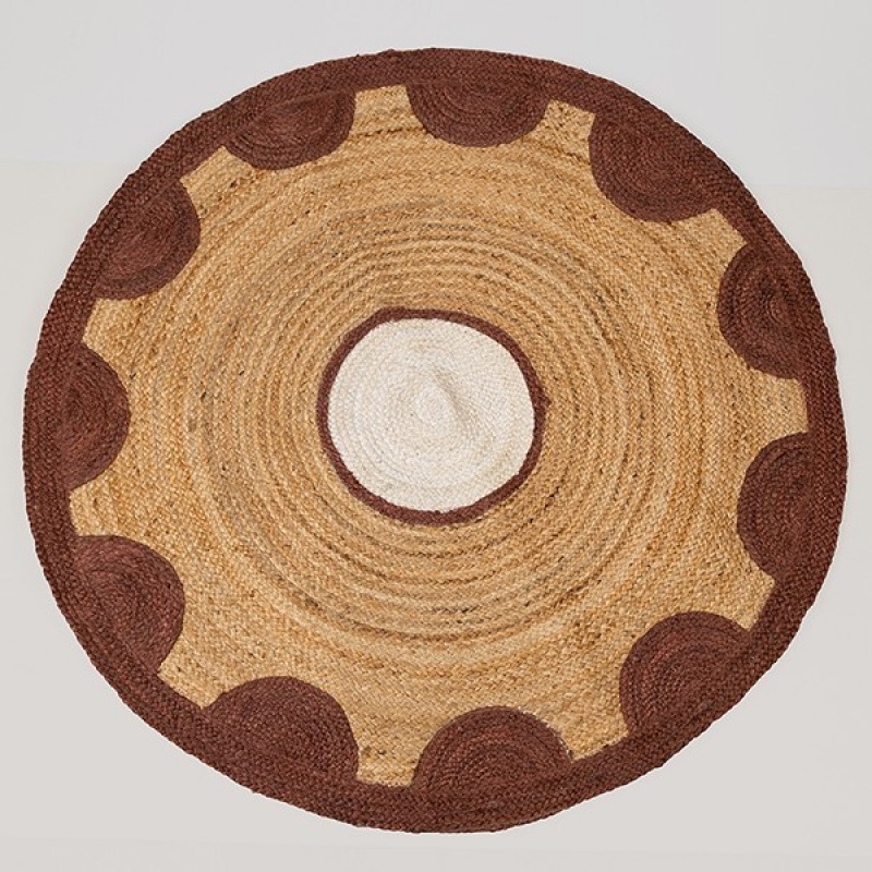 RUG JUTE NATURAL - WHITE - BURGUNDY 120x120cm 817-40004