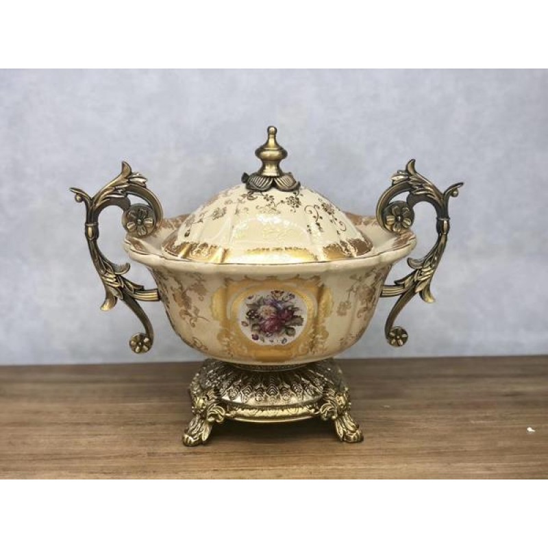 СЛАДКАРНИКА КЕРАМИЧЕН БЕЖОВ - ЗЛАТЕН 35X21X30CM