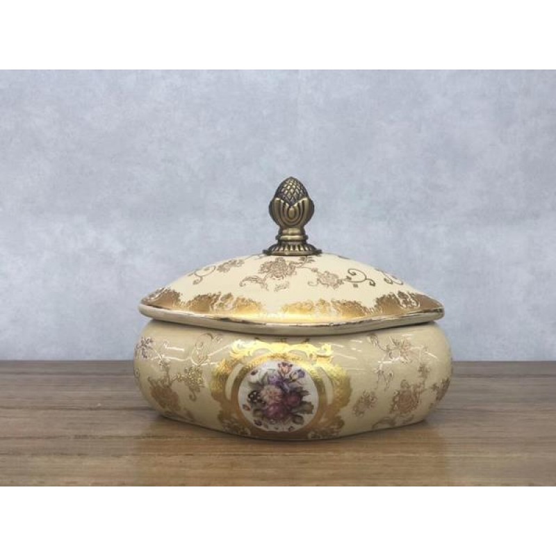 SWEET JAR PORCELAIN BEIGE - GOLD 18x14x14cm 819-00093