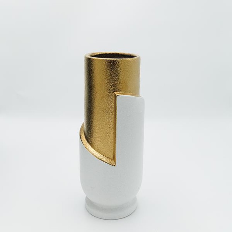 КЕРАМИЧНА ВАЗА БЯЛА - ЗЛАТНА 12.5X12.5X30.5CM КЕРАМИЧНА ВАЗА БЯЛА - ЗЛАТНА 12.5X12.5X30.5CM