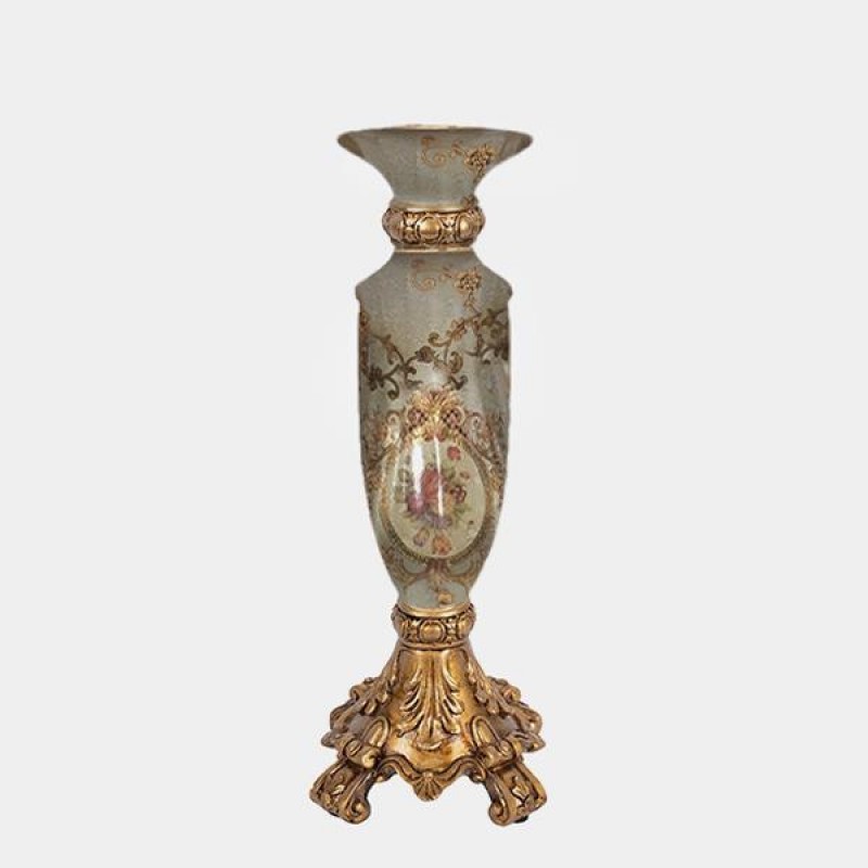 CANDLE HOLDER PORCELAIN GREY - GOLD 9.5x9.5x12cm 819-00130