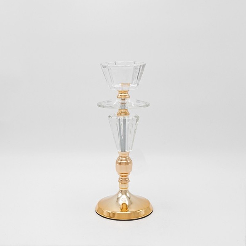 CANDLE HOLDER WITH AMBER GLASS CUP METAL GOLD 11x30cm 819-00237