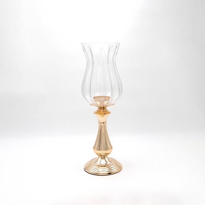 CANDLE HOLDER WITH AMBER GLASS CUP METAL GOLD 13x46cm 819-00239