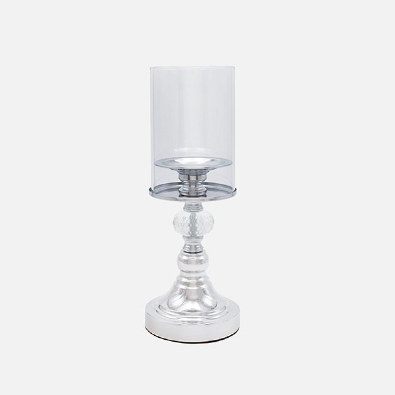 CANDLE HOLDER WITH CLEAR GLASS CUP METAL SILVER 11x19cm 819-00242