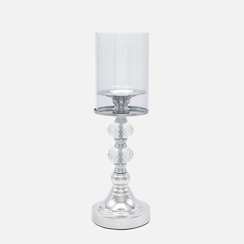 CANDLE HOLDER WITH CLEAR GLASS CUP METAL SILVER 11x24cm 819-00243