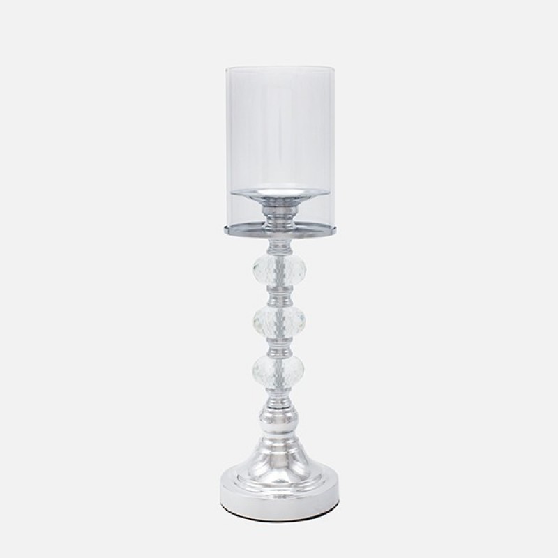 CANDLE HOLDER WITH CLEAR GLASS CUP METAL SILVER 11x29cm 819-00244