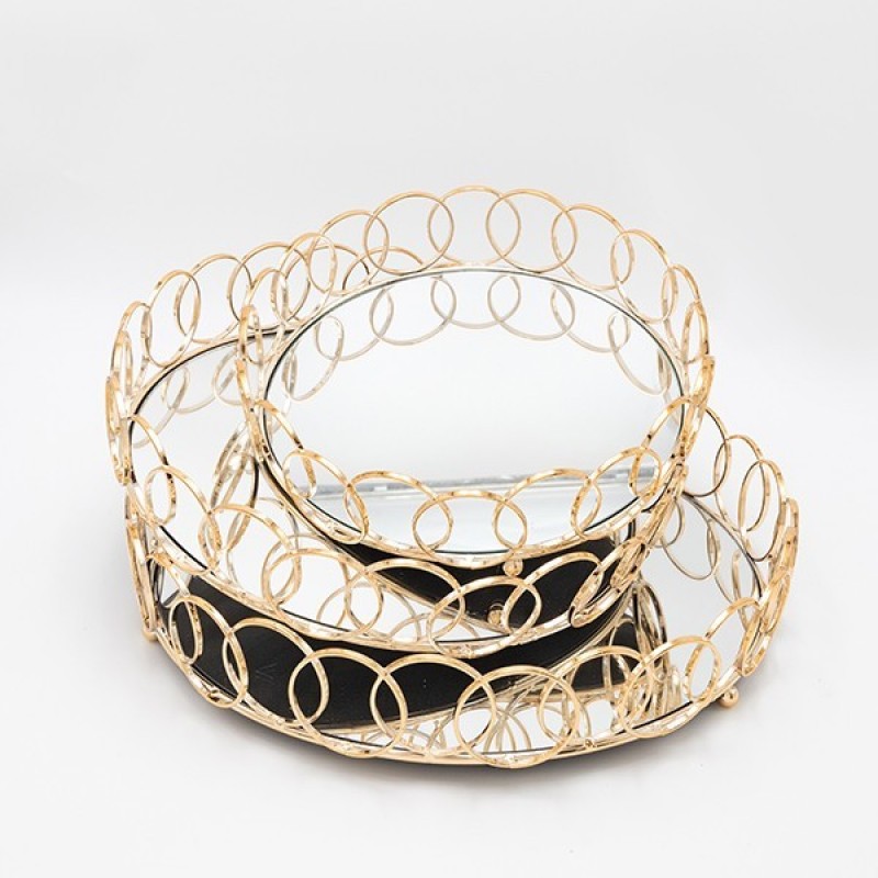 S/3 TRAY, METAL, WITH MIRROR, GOLD,27 x33 x37CM 819-00267