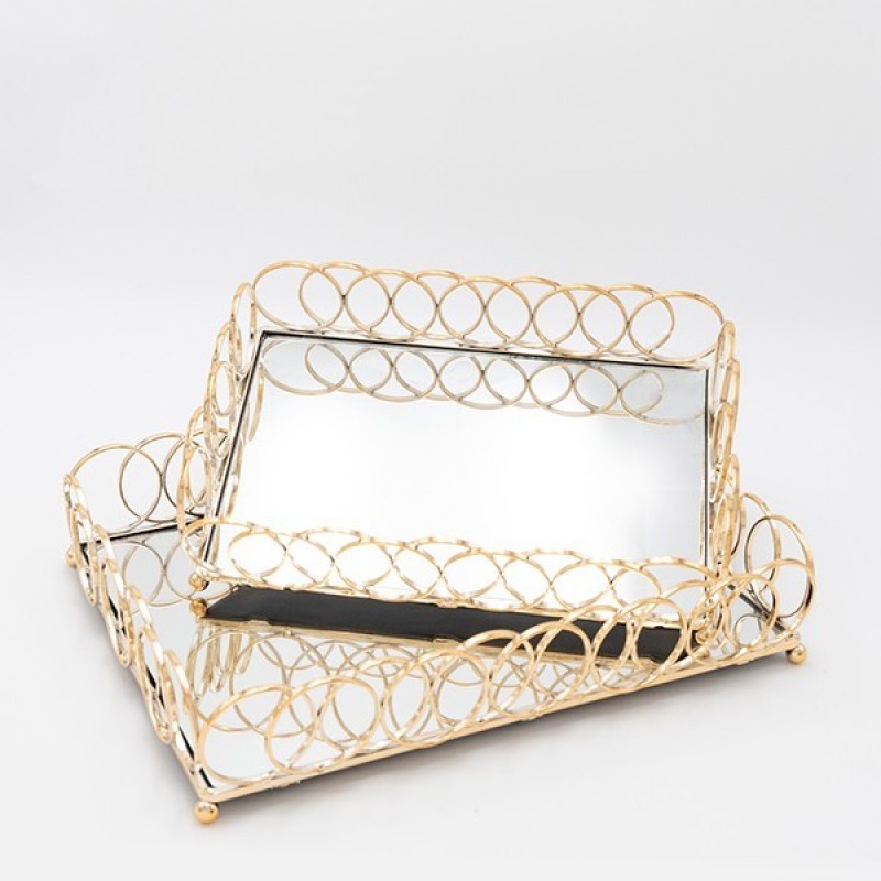S/2 TRAY, METAL, WITH MIRROR, GOLD, 31x20/36x26cm 819-00268