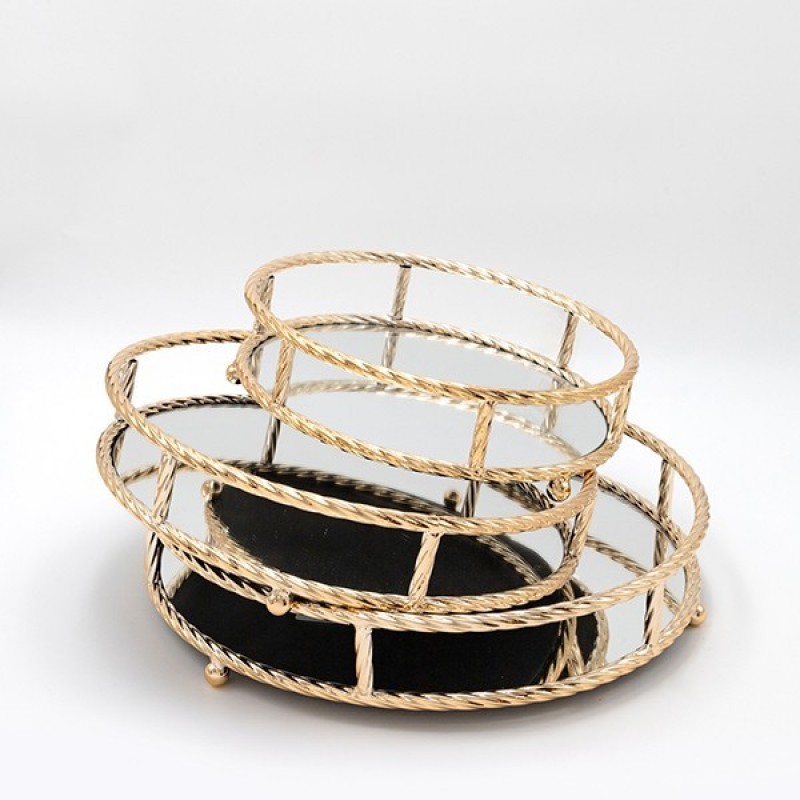 S/2 TRAY, METAL, WITH MIRROR, GOLD,  27x 32x 37cm 819-00270