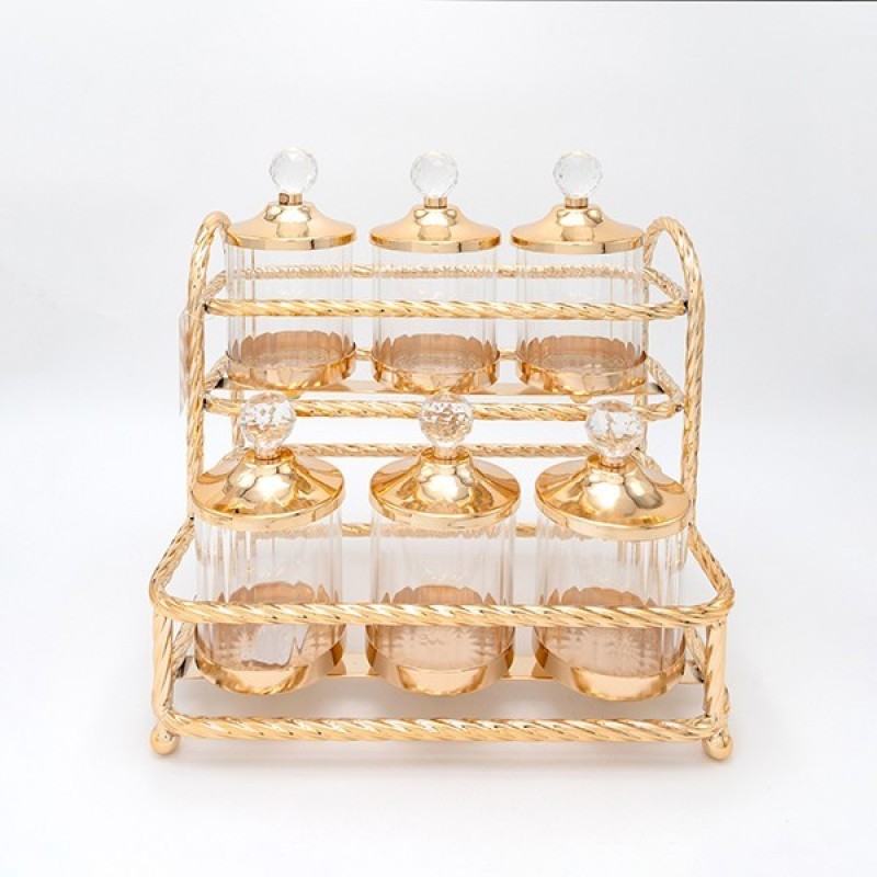 S/6 DECORATION BOWL, METAL-GLASS, GOLD, 29x29x20cm 819-00273