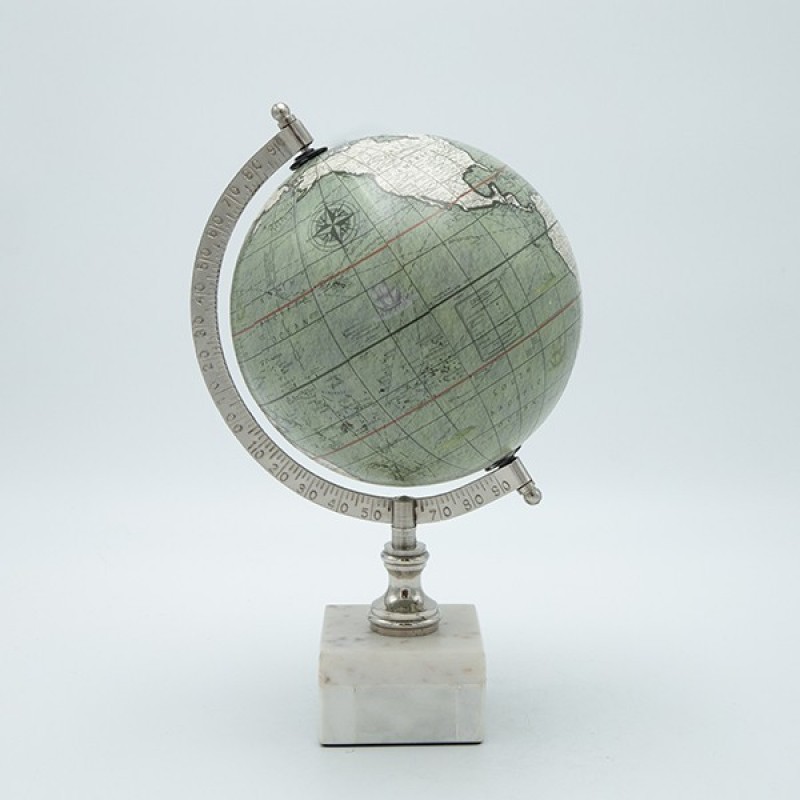 МЕТАЛНА СФЕРА С МРАМОРНА ОСНОВА БЯЛО - ЗЕЛЕНО 30.20CM