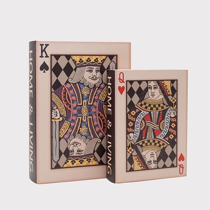 S/2 DECORATIVE BOOK BOX DECK OF CARDS, BEIGE-BLACK, 27x20x5.5, 34x25x7cm 819-00468