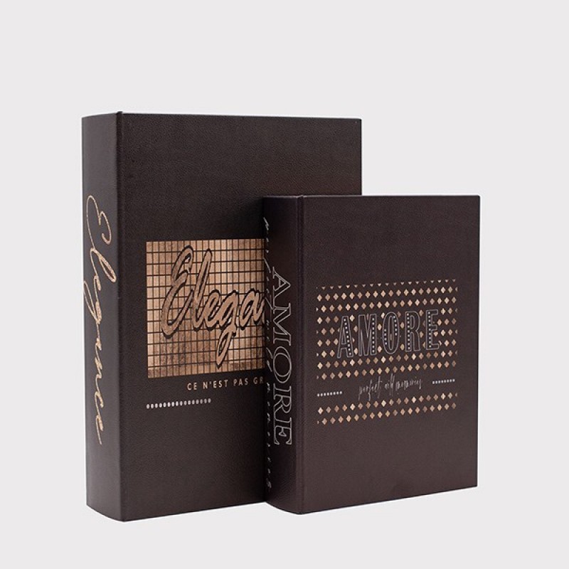 S/2 DECORATIVE BOOK BOX ELEGANCE-AMORE, BLACK-GOLD, 27x20x5.5, 34x25x7cm 819-00469