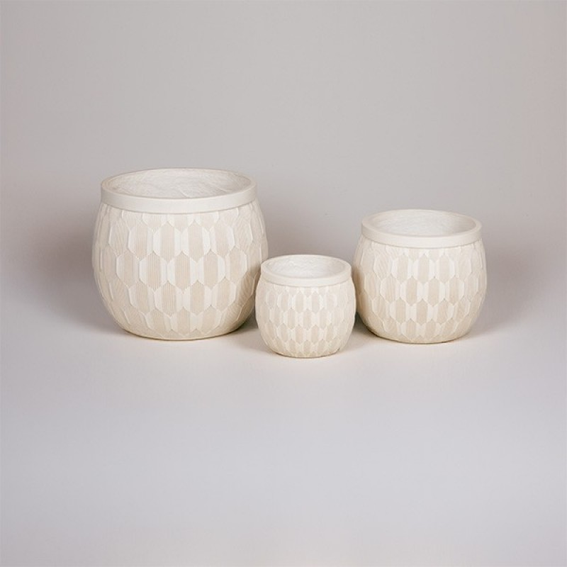 S/3 POT, FIBERCLAY, WHITE&BEIGE, 26x26x21.5/36x36x30/47x47x39cm 819-00750