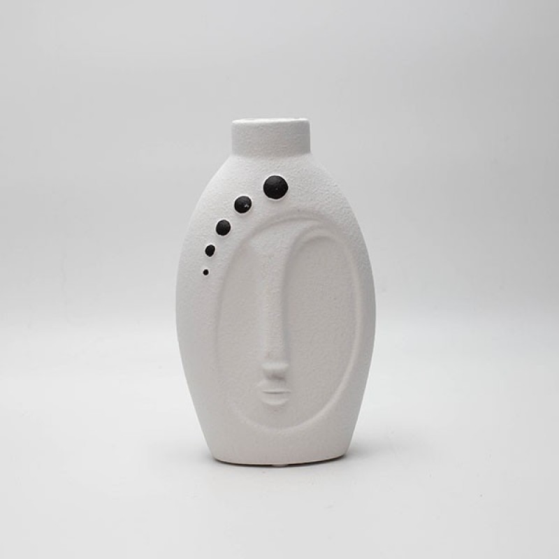 VASE FACE, CERAMIC, WHITE WITH BLACK DETAILS, 12x8.5x20cm 819-00752