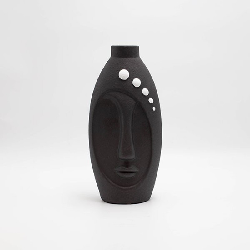 ВАЗА ЛИЦЕ, КЕРАМИКА, БЯЛА С ЧЕРНИ ДЕТАЙЛИ
