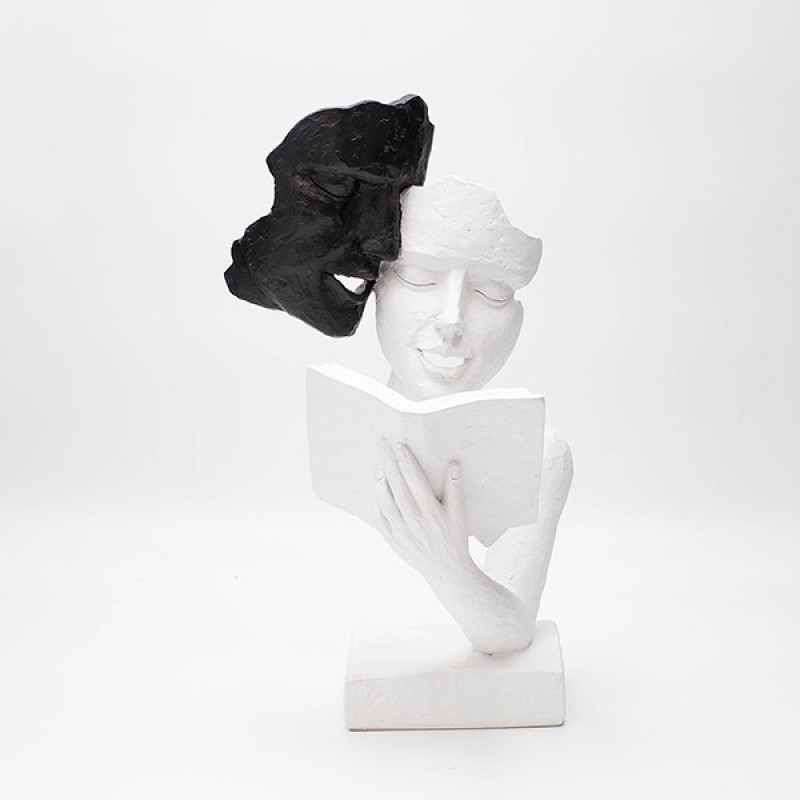 TABLE DECORATIVE, MOM AND CHILD, POLYRESIN, WHITE AND BLACK, 17.5x14x31.5cm 819-00894