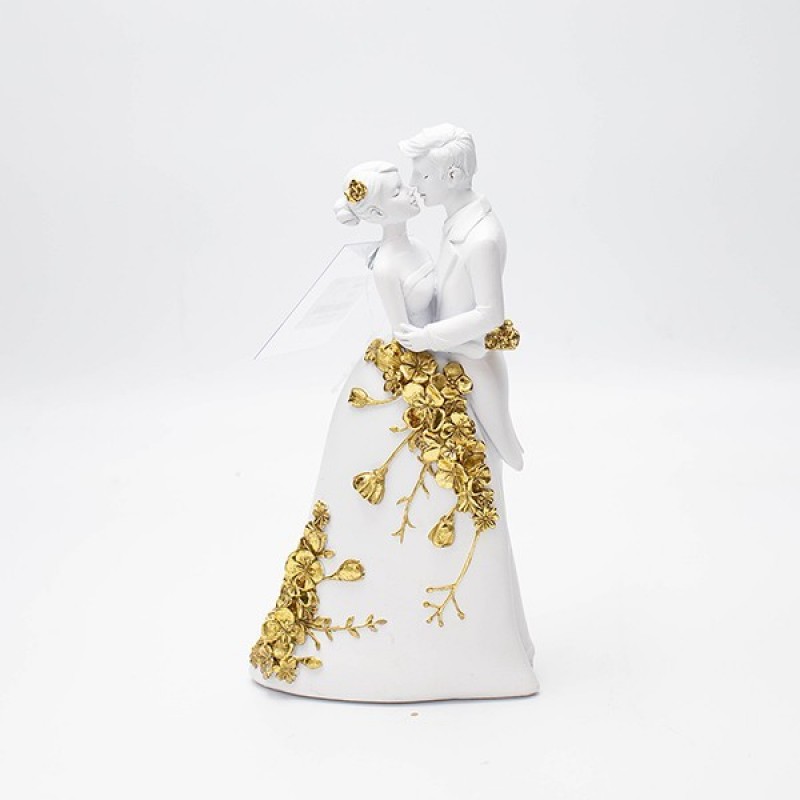 ДЕКОРАТИВНА ФИГУРА ДВОЙКА ПОЛИРЕСИН БЯЛ - ЗЛАТЕН 11.2X5X20CM