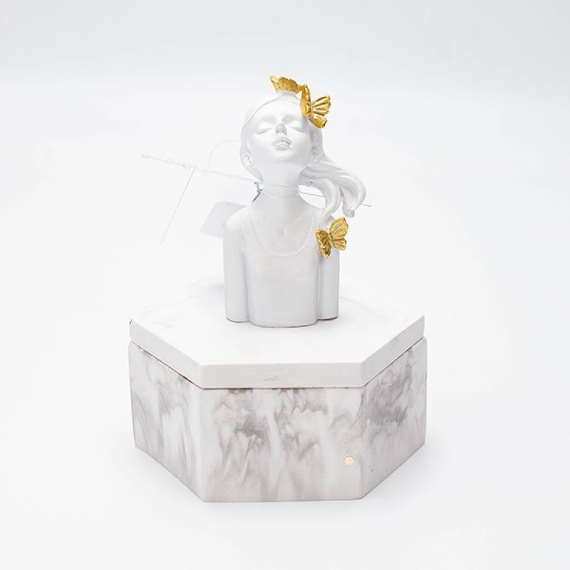 ДЕКОРАТИВНА КУТИЯ ПОЛИРЕСИН БЯЛА - ЗЛАТНА - МРАМОР 8X8X12CM