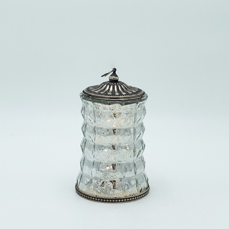 LANTERN METAL - GLASS WITH BATTERY SILVER - BLACK 10.5x10.5x18cm 819-01111