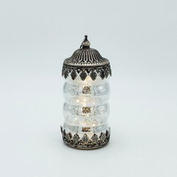 LANTERN METAL - GLASS WITH BATTERY SILVER - BLACK 8x8x17.5cm 819-01112 LANTERN METAL - GLASS WITH BATTERY SILVER - BLACK 8x8x17.5cm 819-01112