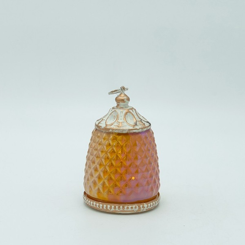 LANTERN METAL - GLASS WITH BATTERY AMBER - WHITE 7.5x7.5x11.5cm 819-01114
