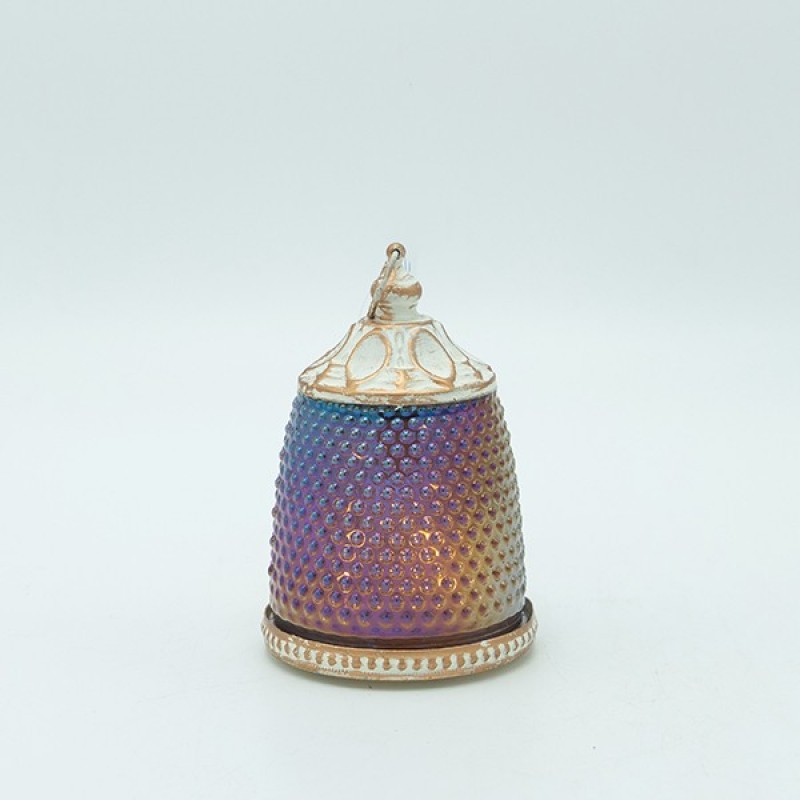 LANTERN METAL - GLASS WITH BATTERY PURPLE - WHITE 7.5x7.5x11.5cm 819-01115